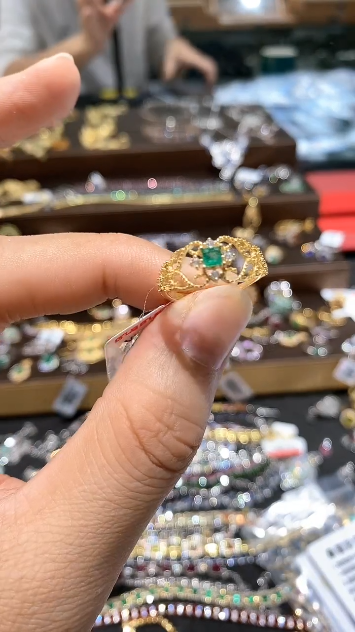 【闪购商品】祖母绿戒指银S925镶嵌戒指