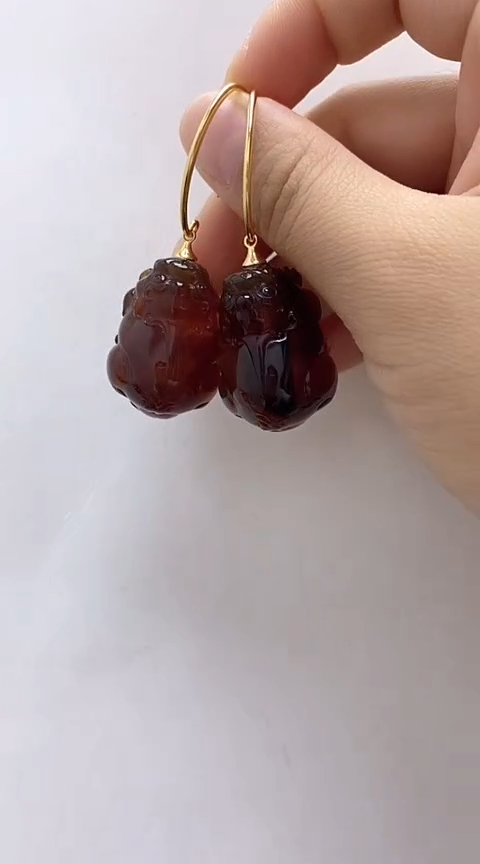 【闪购商品】琥珀裸石银S925镶嵌琥珀耳坠