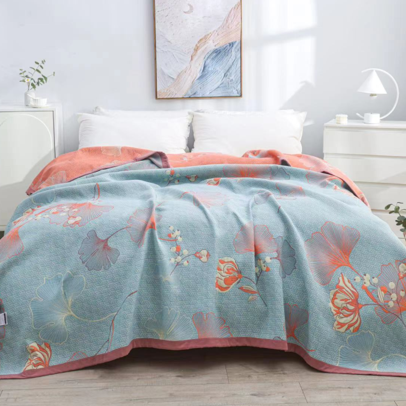 莱赛尔多功能纱布盖毯床盖--新银杏叶语210*240