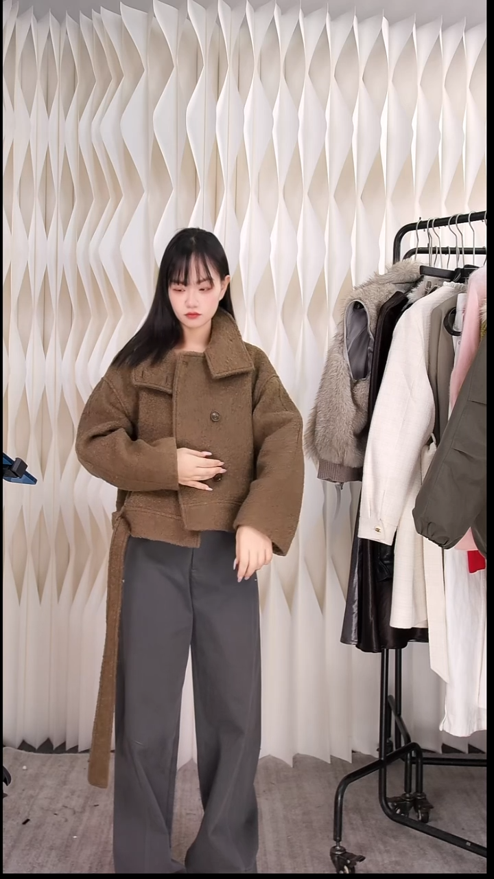 酷感呢料短外套-配本布腰带均码