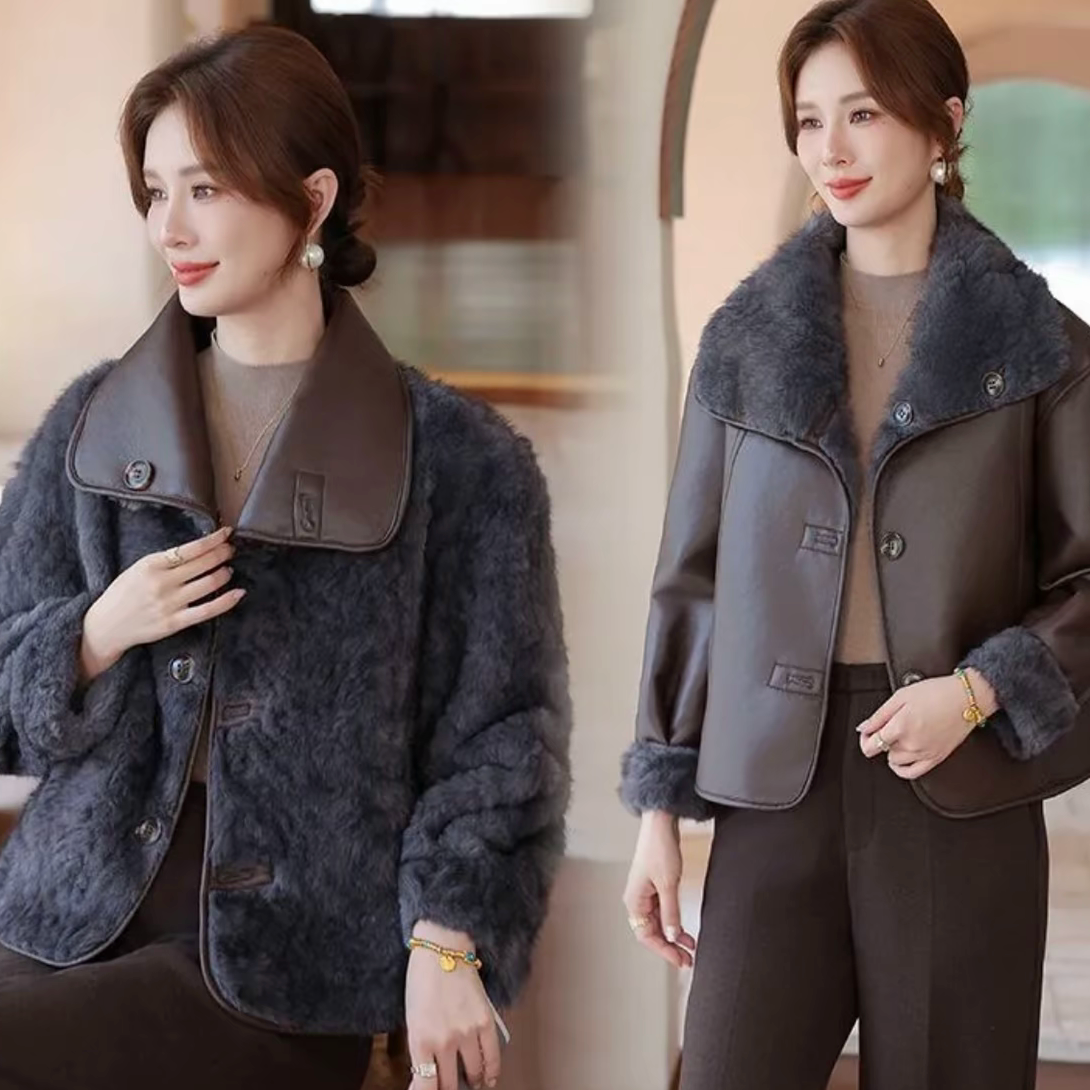 【小小专属两面两穿】2026秋冬花孤绒毛一体女士轻奢翻领外套