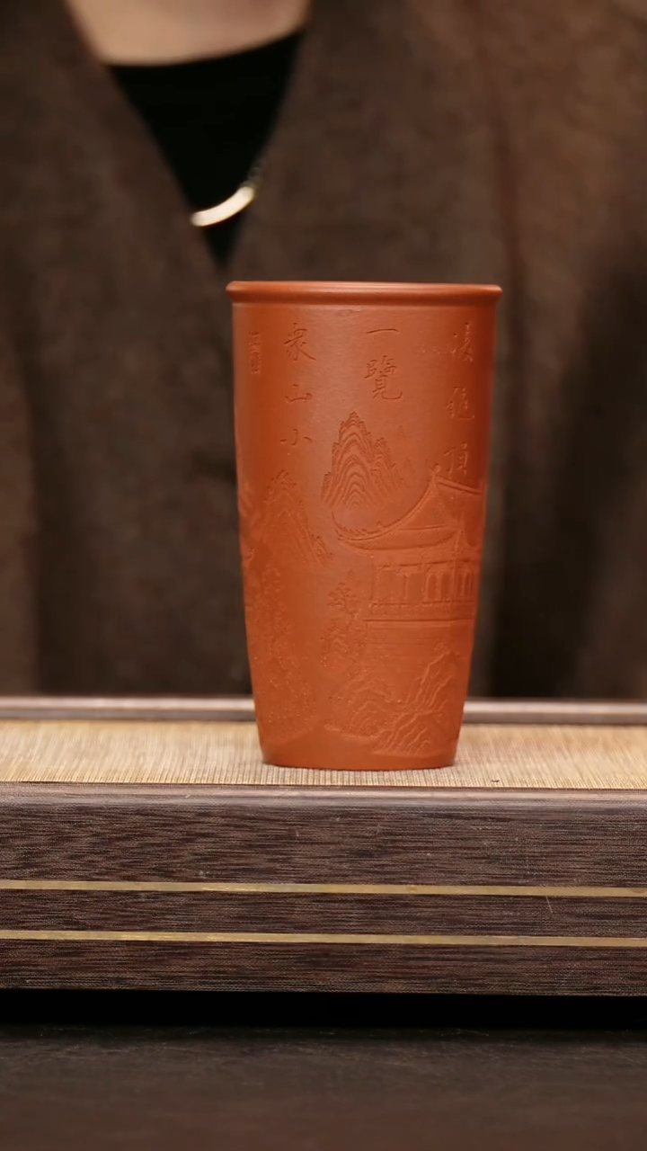 茶壶紫砂红泥 可乐杯 刻绘