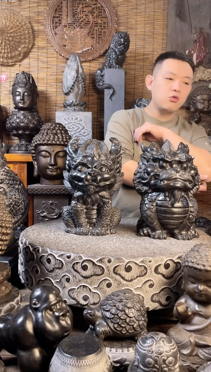 【闪购商品】30带角Q版麒麟+30Q版麒麟天然青石