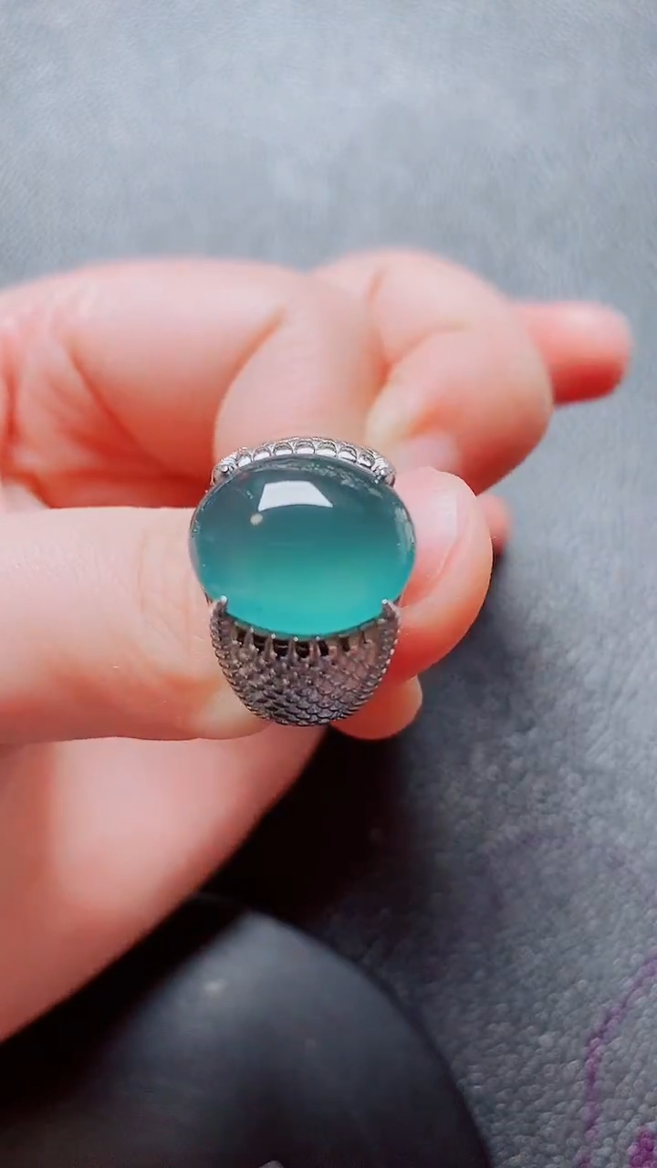 翡翠戒指银S925镶嵌翡翠
