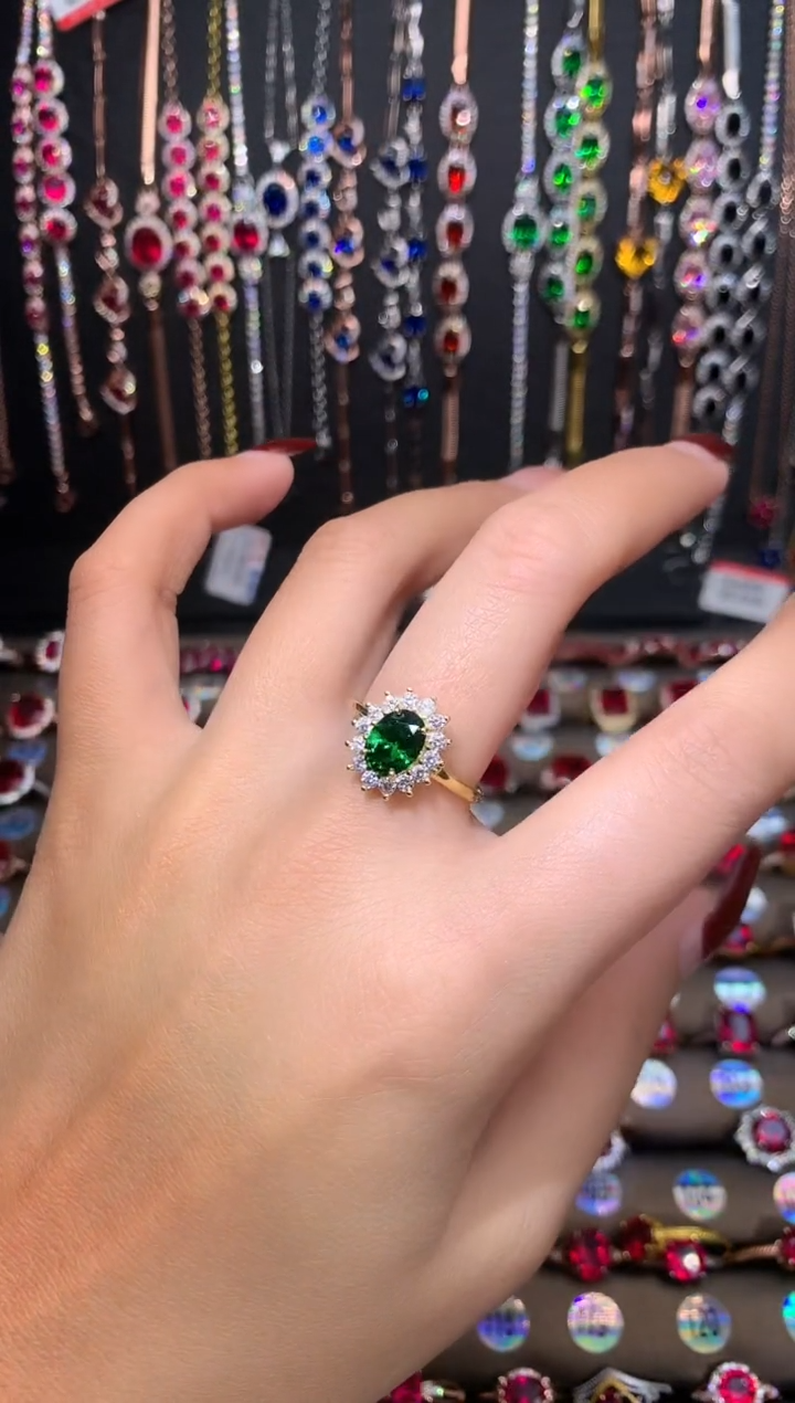 【闪购商品】透辉石戒指银S925镶嵌金色