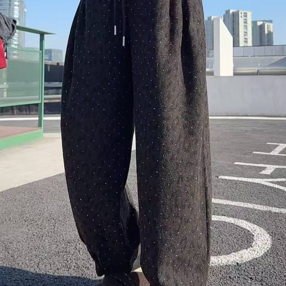 【丽姐家】冬季新款欧货潮牌豹纹亮钻满天星灯笼裤778