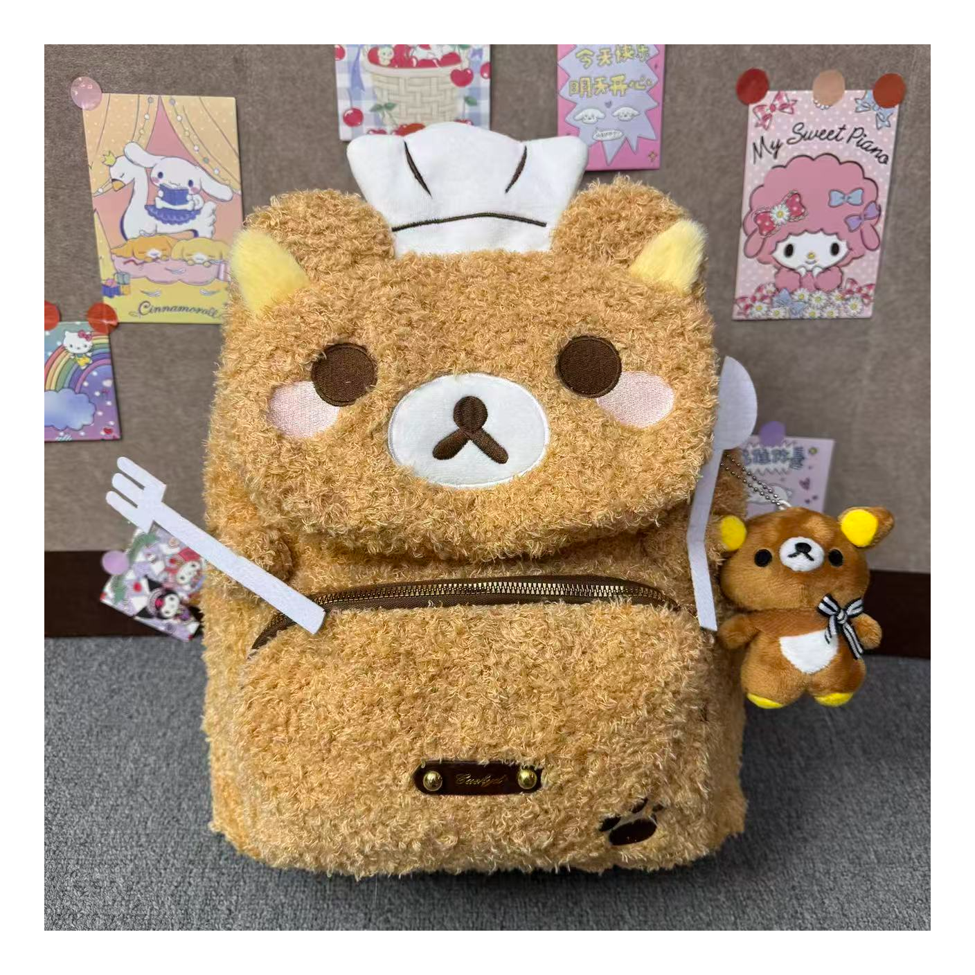 【栗子】厨师小熊大双肩！超大号秋冬毛绒少女可爱学生双肩背卡通包