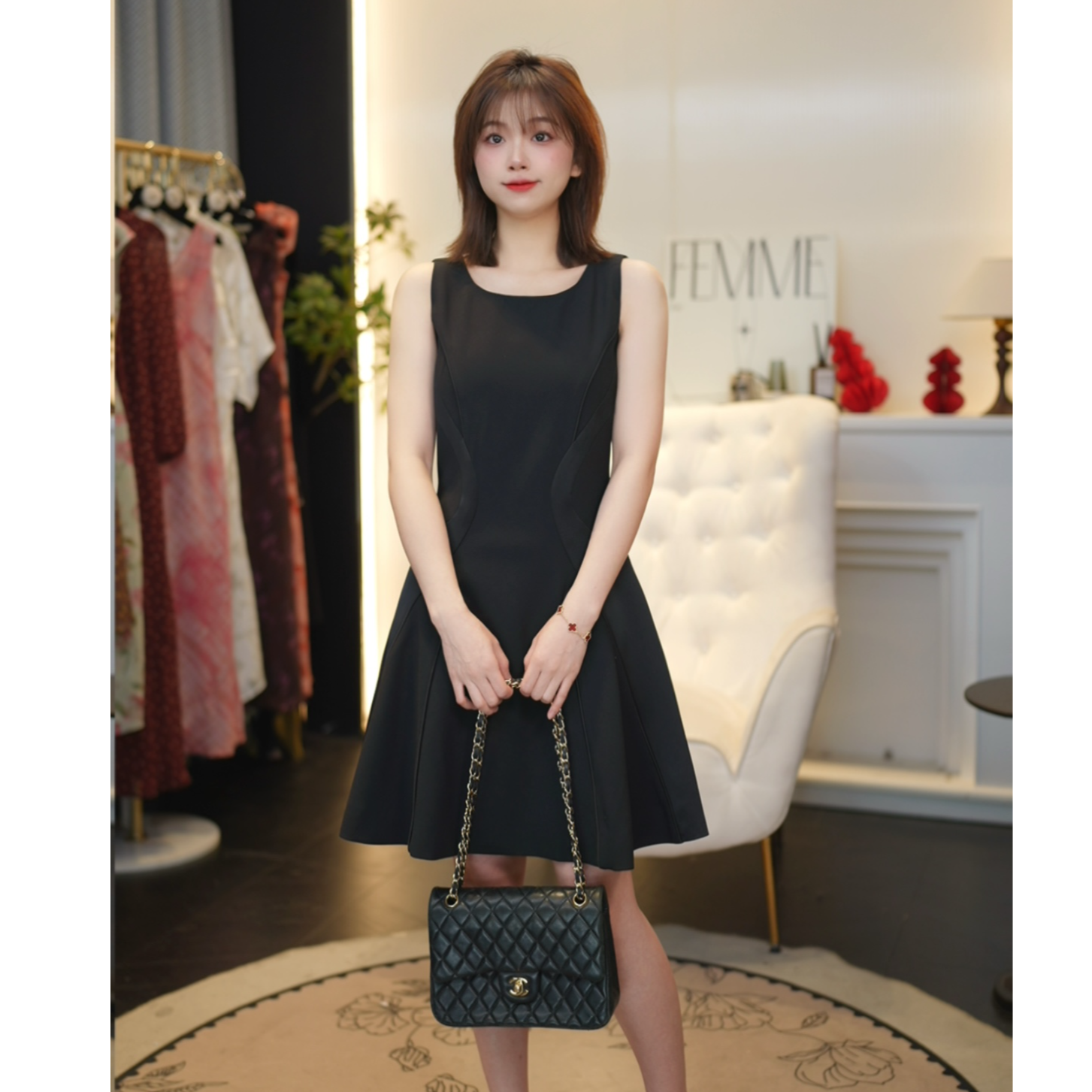 C349 "po*em千金风"短袖连衣裙显瘦短款气质无袖百搭夏季