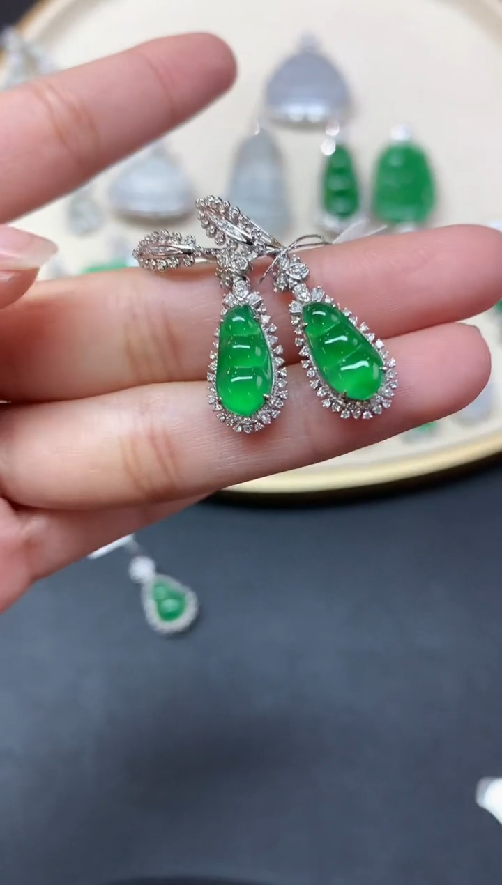 【闪购商品】翡翠耳饰18K金镶嵌耳饰A307|19800