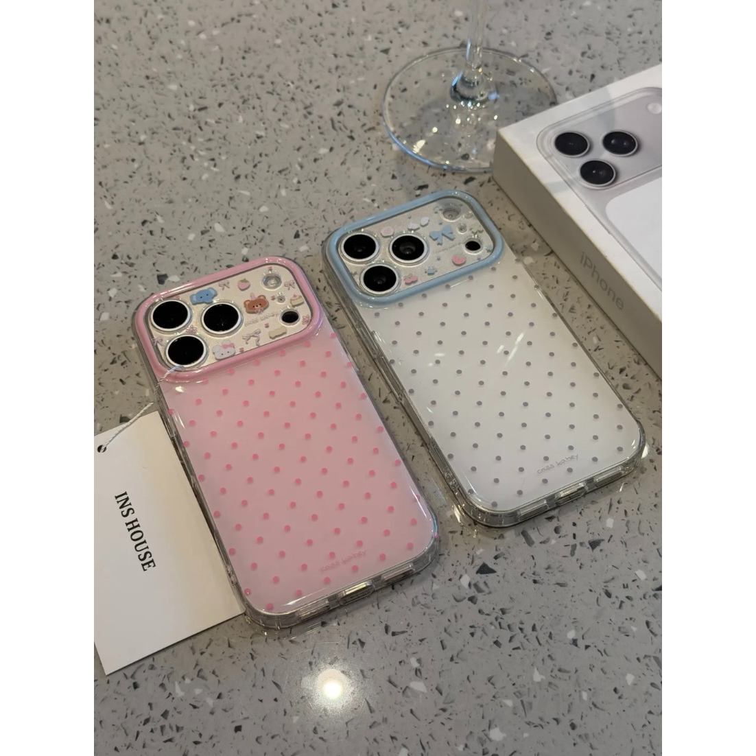 ins满屏纯色波点小熊IMD双层手机壳适用于iPhone17promax包相机键