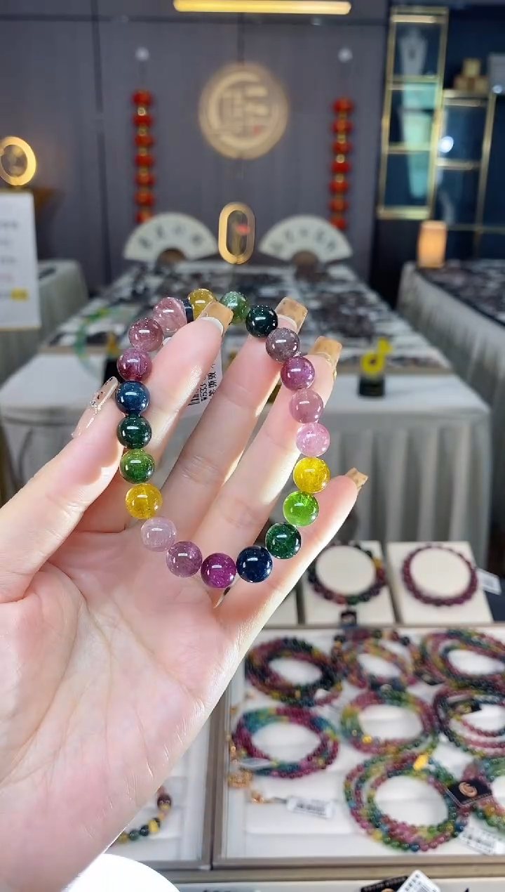 未镶嵌老矿碧玺彩虹单圈手串9mm+碧玺dan多样性发货一条
