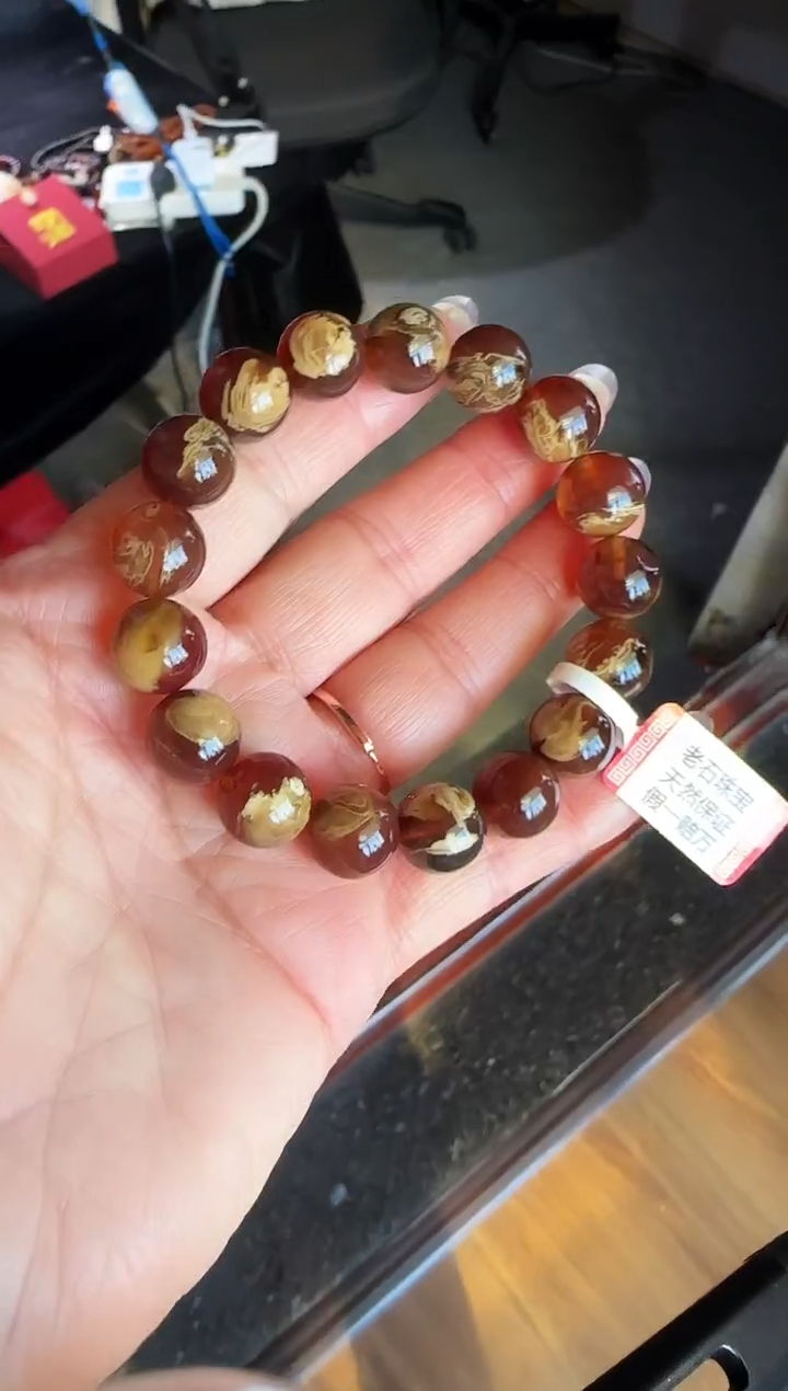 手串琥珀未镶嵌王****）#32缅甸琥珀溶洞手串12mm