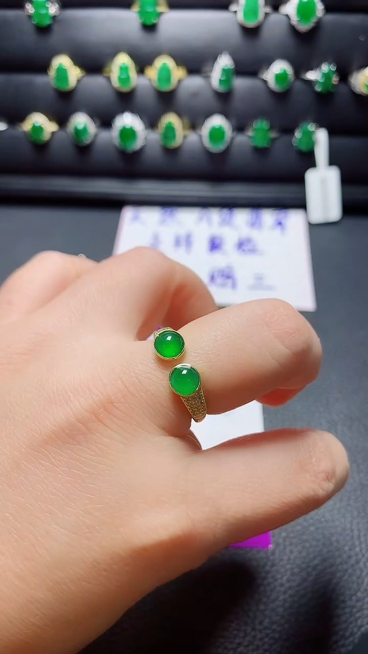 银S925镶嵌戒指翡翠天然翡翠A货s925银镶