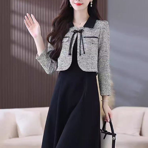 k547连衣裙年轻妈妈春秋小香风中长款两件套时尚裙子女