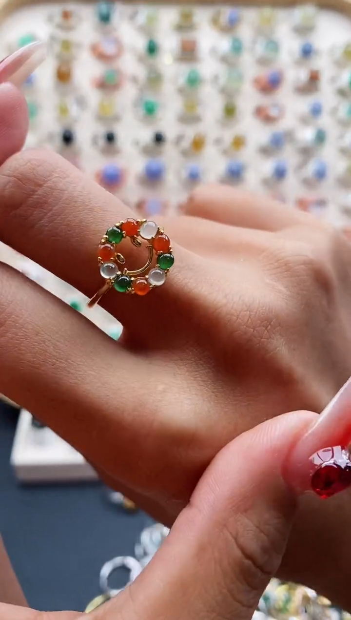 【闪购商品】翡翠戒指银S925镶嵌缅甸天然A货翡翠111 2+7