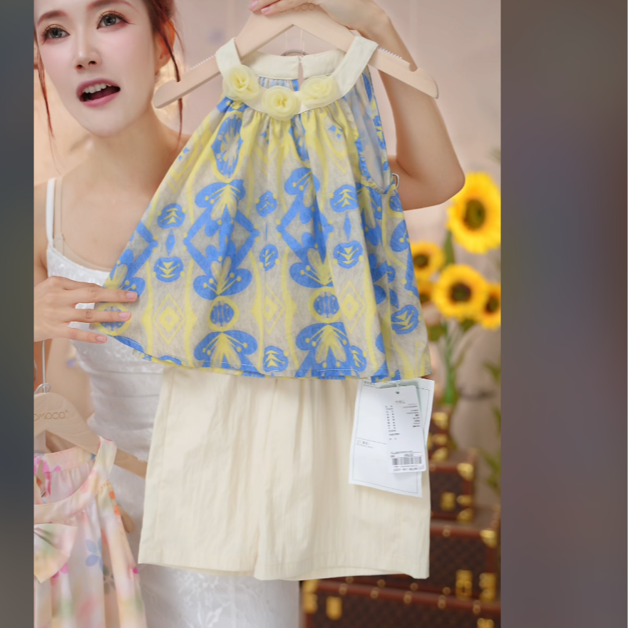 MOMOCO休闲薄款夏季休闲风套装女童百搭欧若假日风77630578221