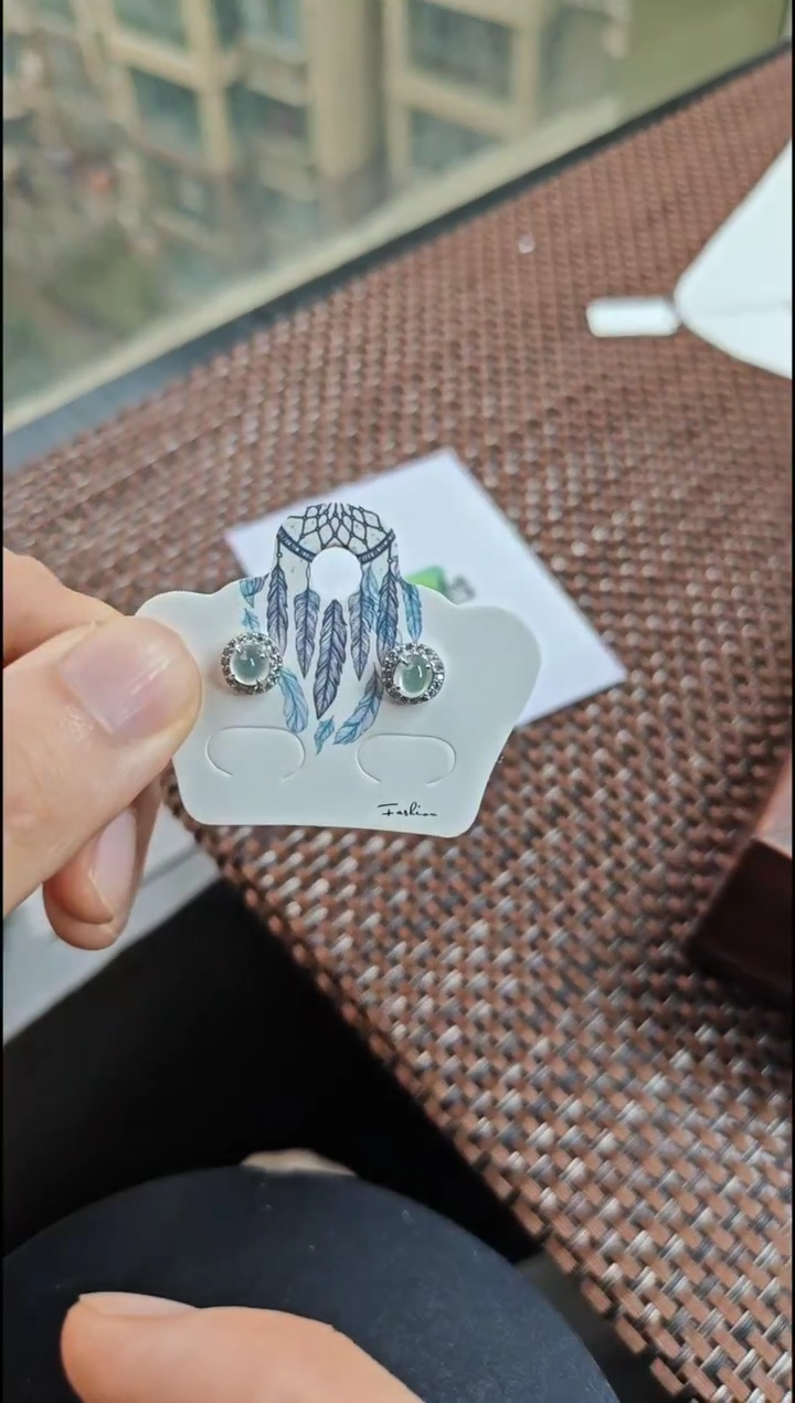 【闪购商品】翡翠耳饰银S925镶嵌翡翠耳饰S925银镶嵌