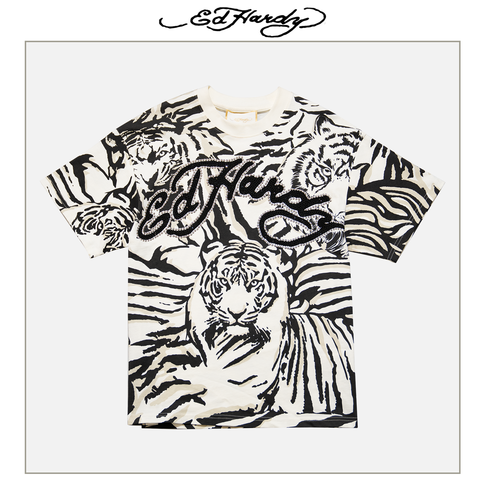 EdHardy/埃德哈迪满印虎纹新款LOGO轻奢高级轻奢痞帅男装E1RYM201