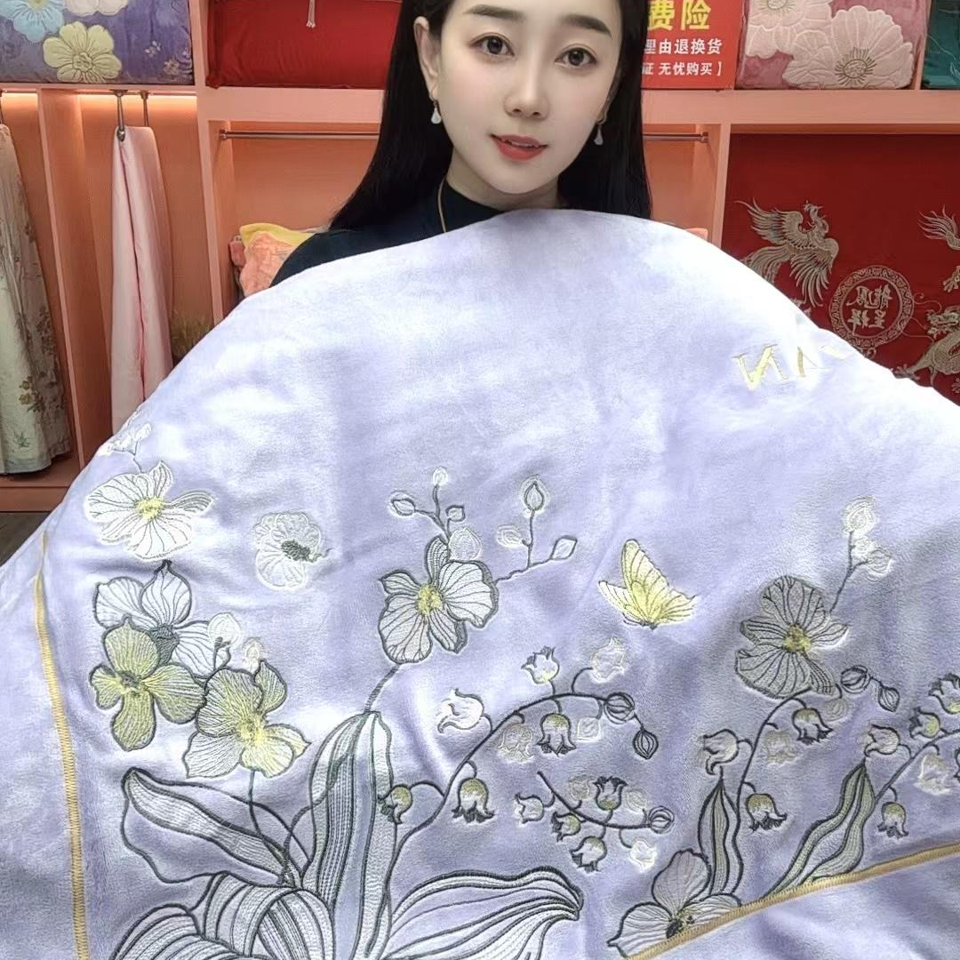 【铃兰】紫绣花加厚牛奶绒四件套刺绣牛奶绒被套大床单枕套5