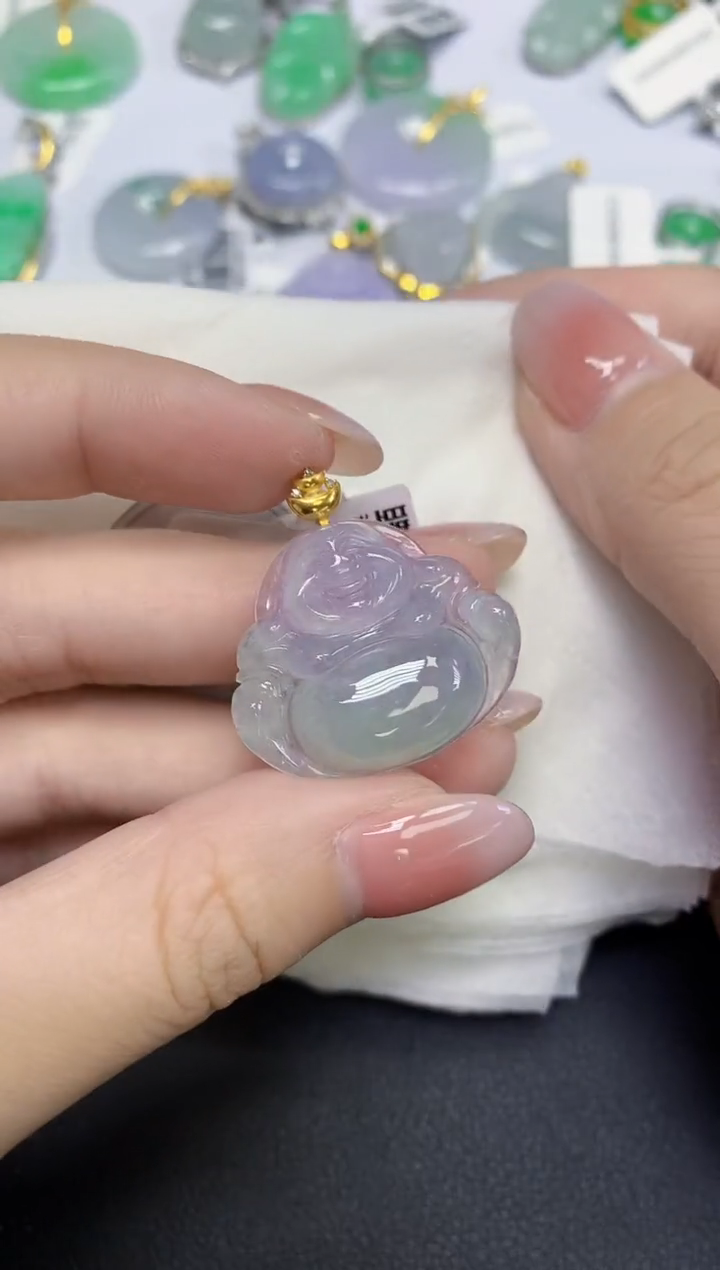 颈饰18K金镶嵌翡翠天然缅甸翡翠A货多样性发一件