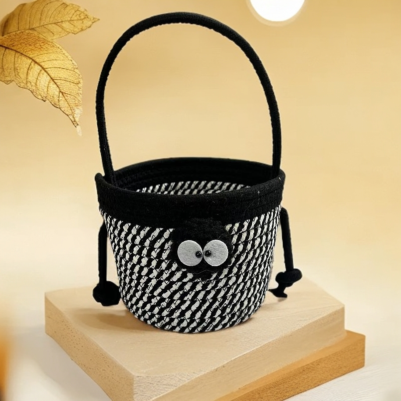 小提篮收纳筐黑色小煤球手工可爱客厅创意简约大容量卡通圆形