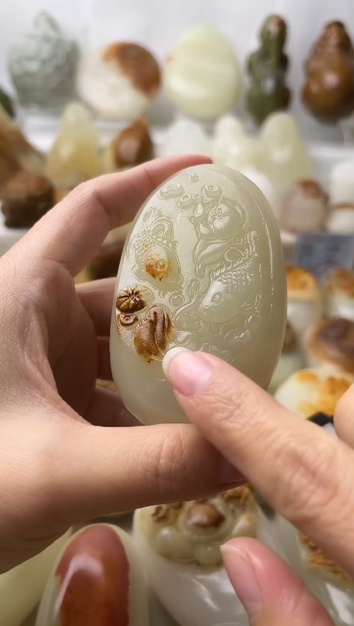 石材古青石棉纹正常不退换荷花鱼