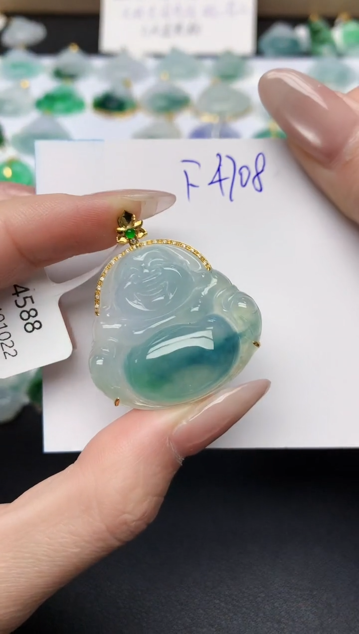 颈饰18K金镶嵌翡翠天然缅甸A货翡翠百元以上9元证书费自理