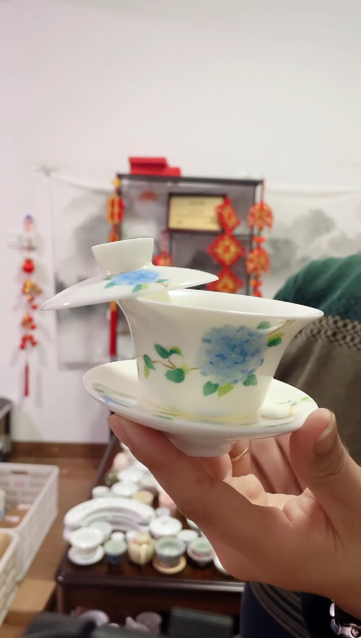 【闪购商品】【瓷心匠物】直播间福利专款绣球花盖碗