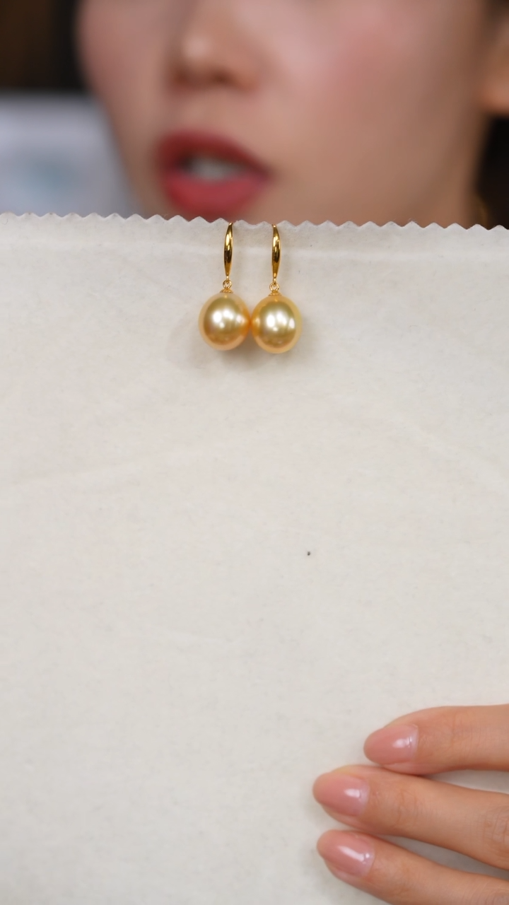 【闪购商品】海水珍珠耳坠18K金镶嵌金珠12-13mm