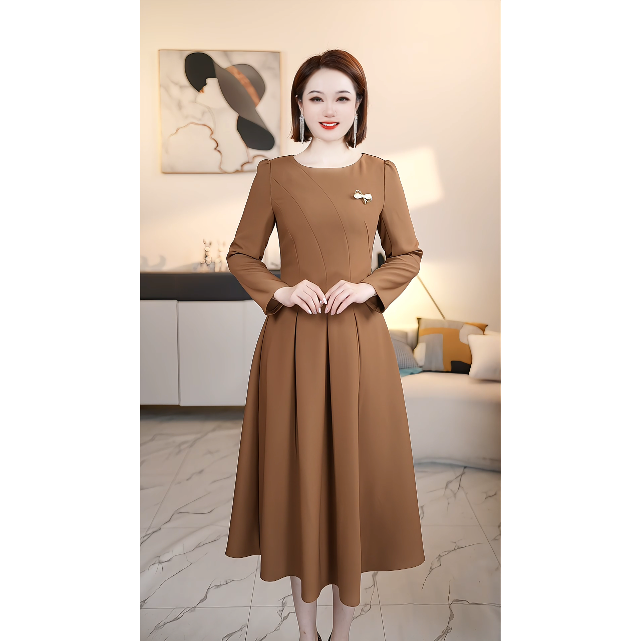 【撤柜清仓】W原创高端大码显瘦气质连衣裙送胸针 8825