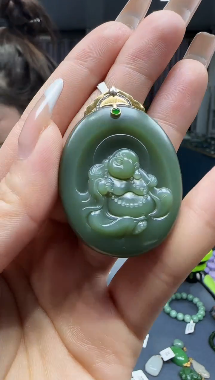 【闪购商品】和田玉挂件18K金镶嵌1