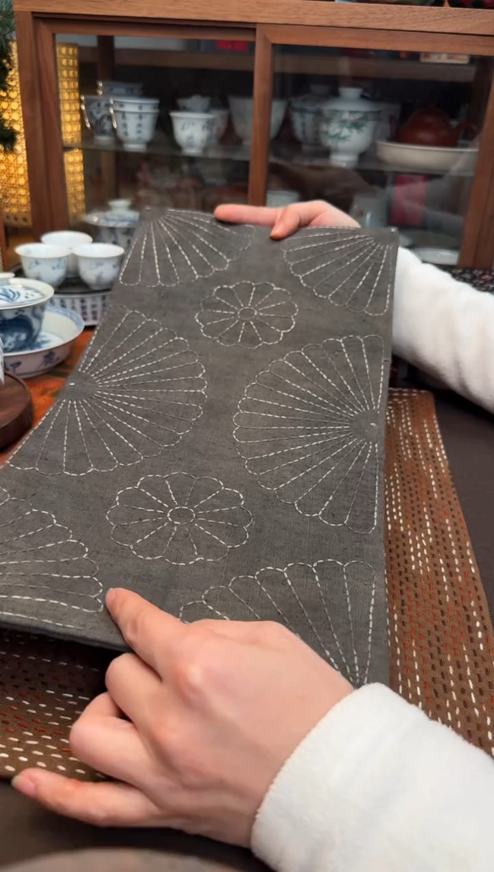 【闪购商品】织绣Cici手作刺子绣植物染柿染茶席-253