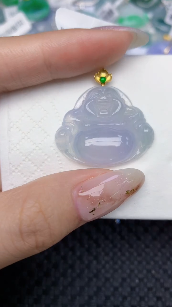 颈饰18K金镶嵌翡翠天然缅甸翡翠a货百元以上9元证书费自理