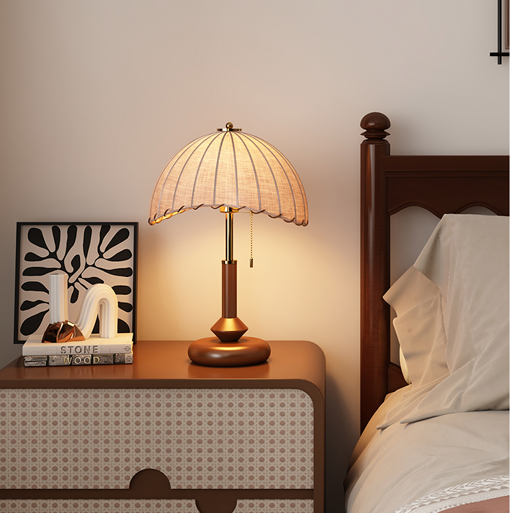 复古台灯中古胡桃木色玻璃装饰台灯美式卧室床头书房高级感创意灯