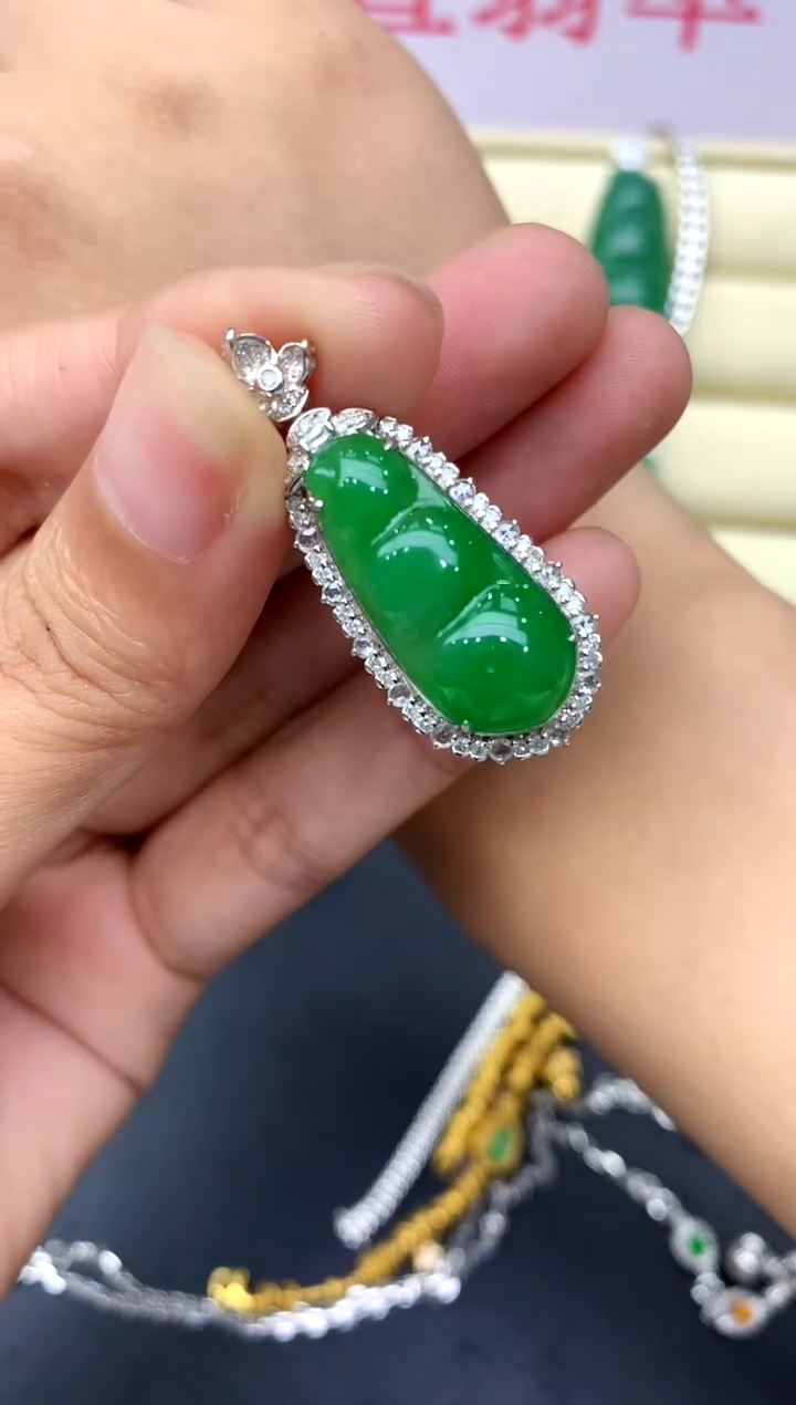 翡翠18K金镶嵌颈饰327-中国好珍宝