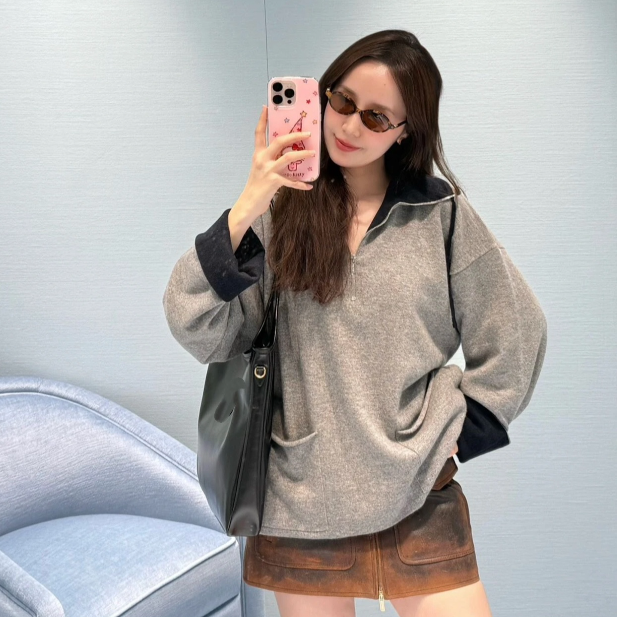 「长芯」南油25时尚百搭学院风翻领半拉链套头衫YZ25W12020