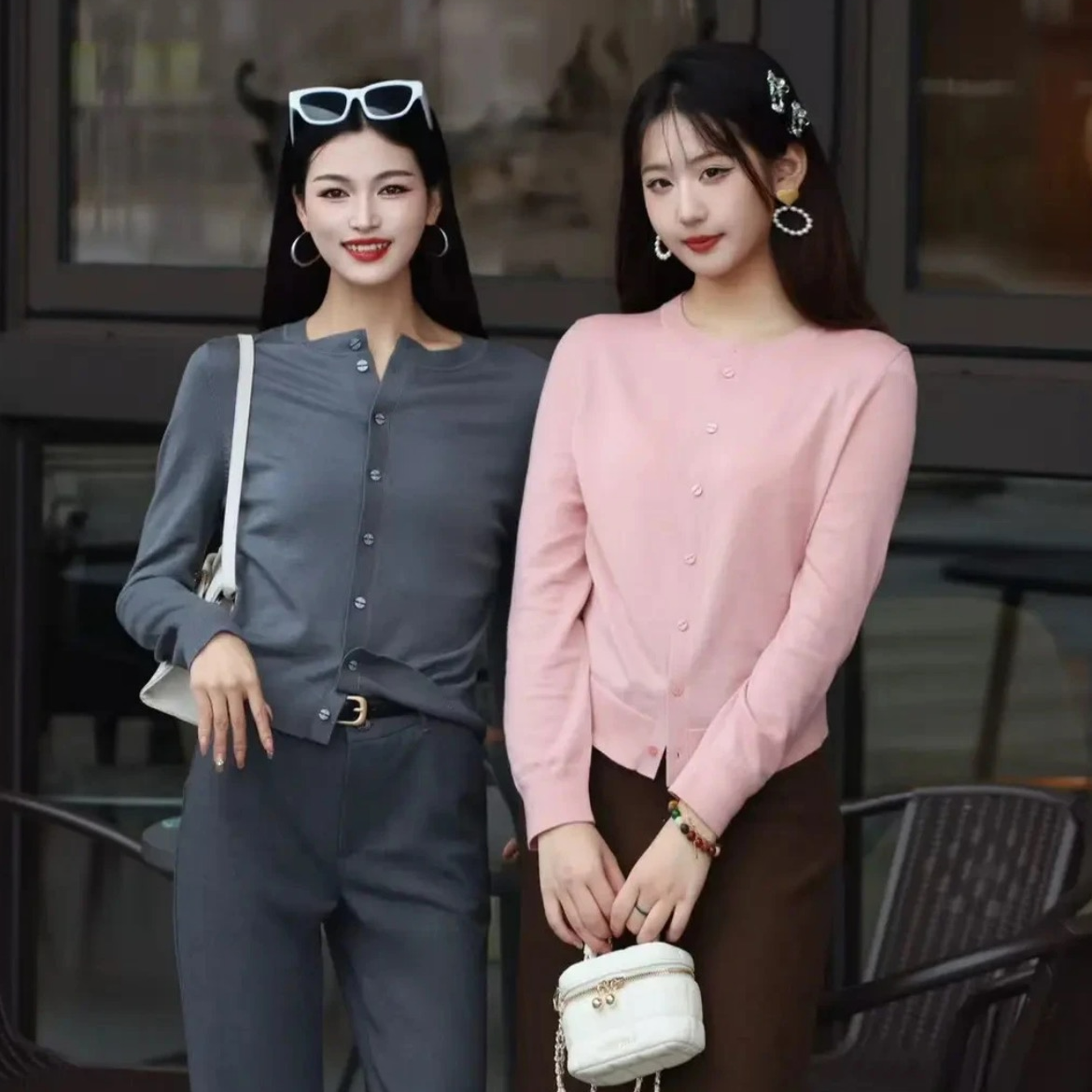 哥弟新款百搭纯色秋冬季保暖春季毛针织衫长袖经典开衫148061