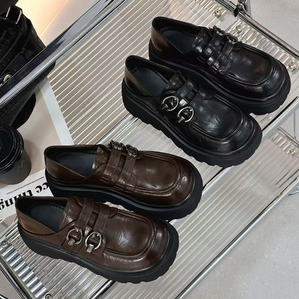 厚底增高乐福鞋女2025春季新款百搭学院风软底单鞋粗跟乐福鞋