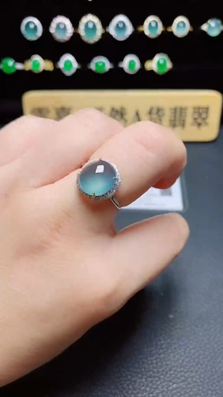 翡翠戒指银S925镶嵌天然翡翠A货s925银镶