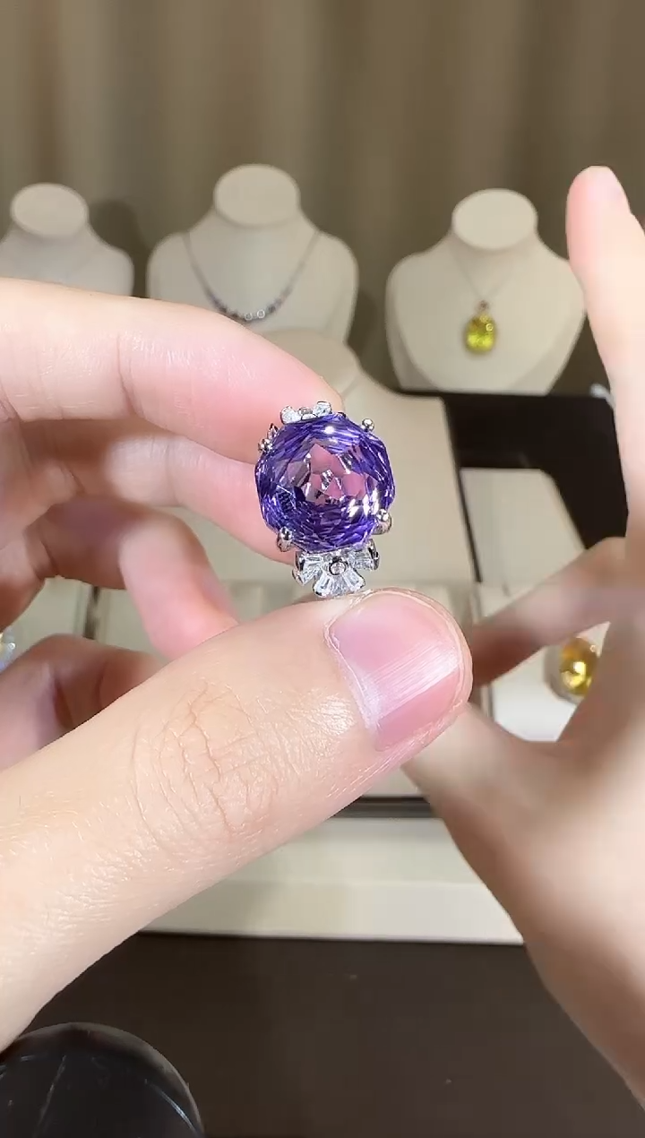 【闪购商品】紫晶戒指银S925镶嵌12mm玫瑰款