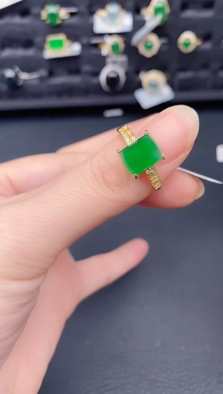 银S925镶嵌戒指翡翠天然a货翡翠404