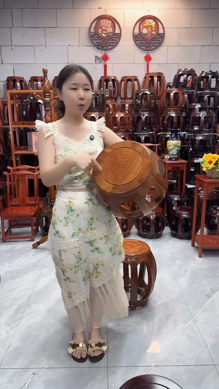 花梨木类家具原木色小号鼓凳一对（二个）