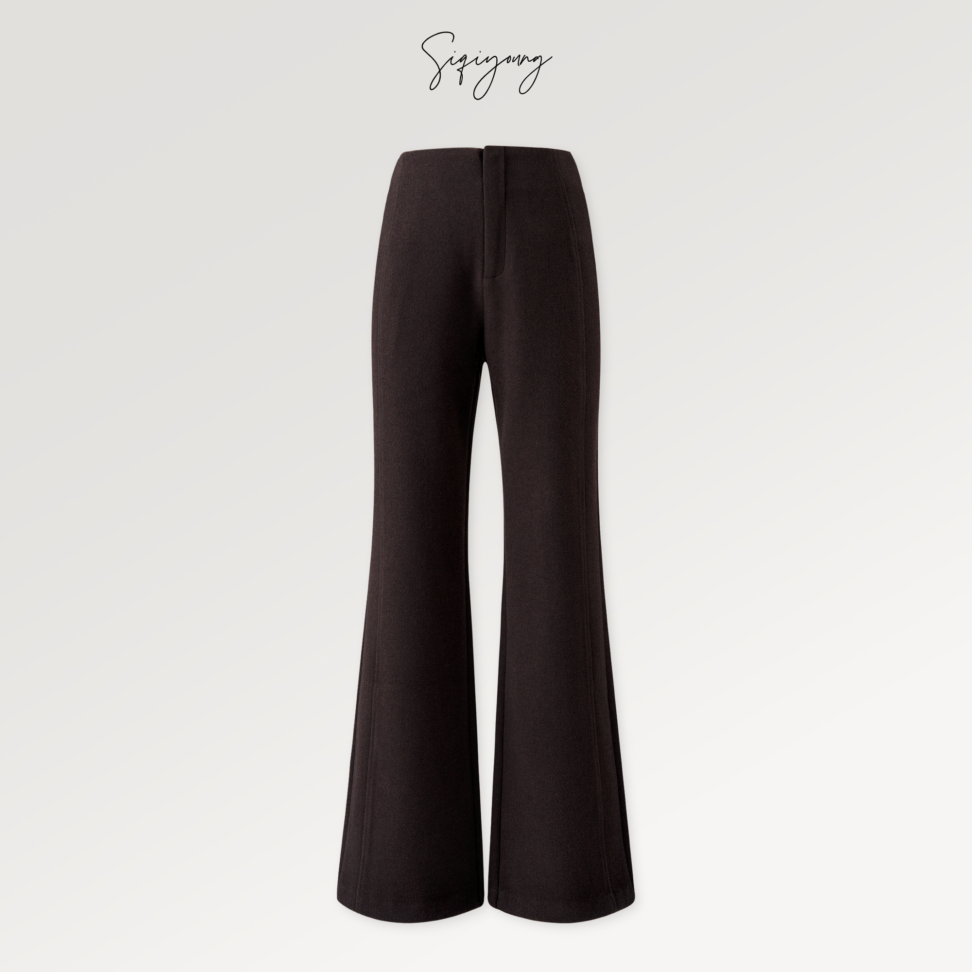 SIQIYOUNG 线雕裤-腰臀比磨绒加厚弹力复古微喇裤