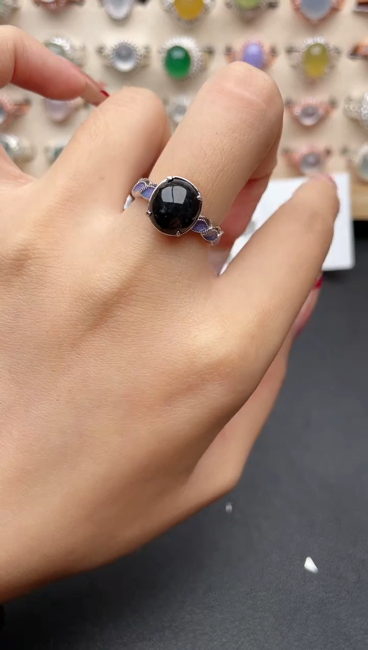 【闪购商品】翡翠戒指银S925镶嵌一物一证一礼盒