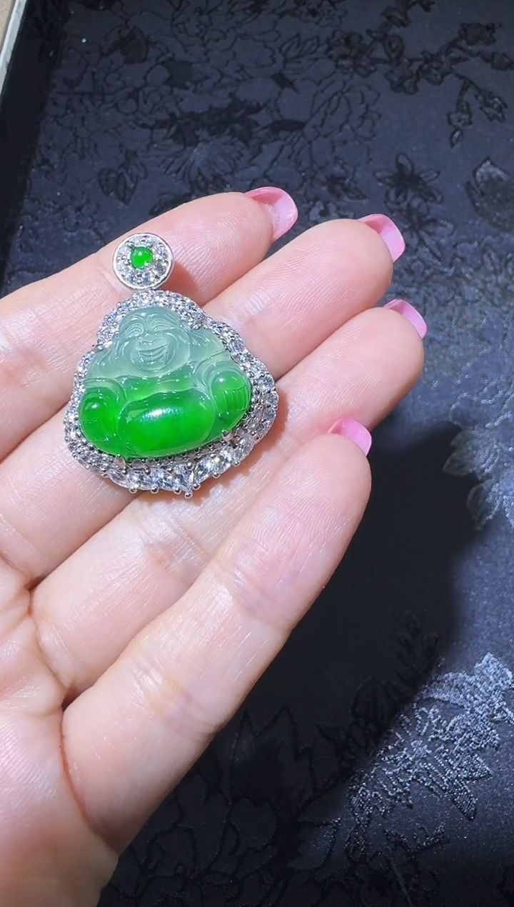 【闪购商品】翡翠吊坠(不含链)银S925镶嵌佛公