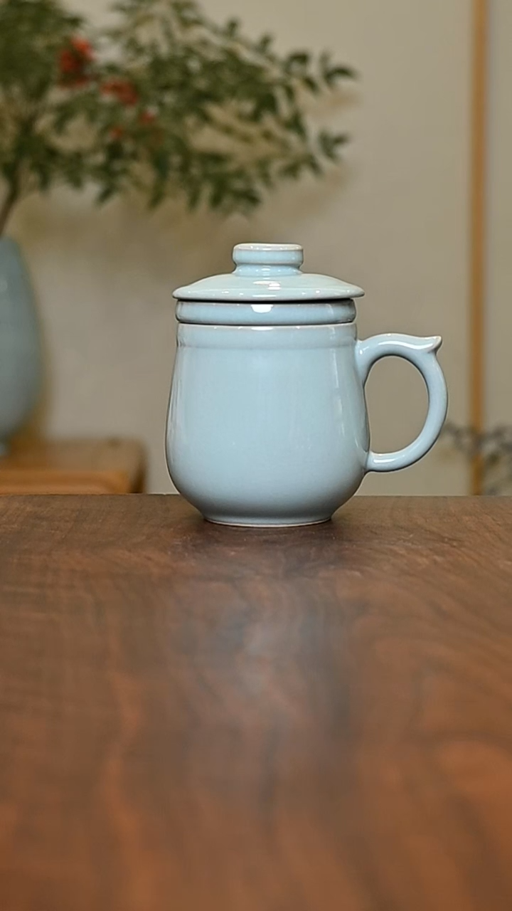 茶水分离杯 天青 微瑕 朱家汝窑款