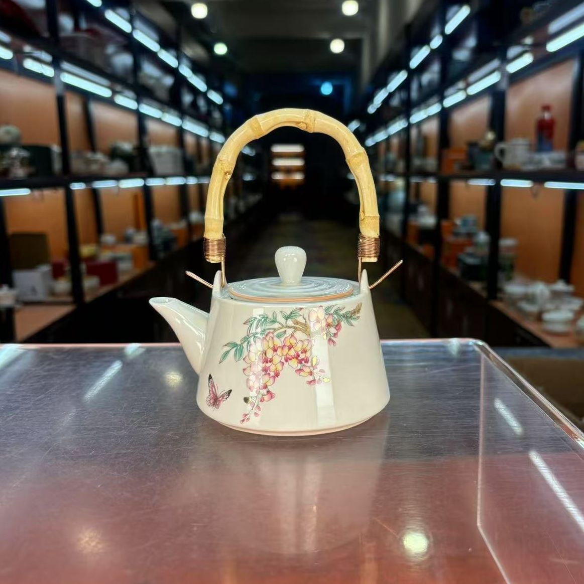 秋香茶具草木灰荔枝花提梁壶竹把提梁壶-5614-0824