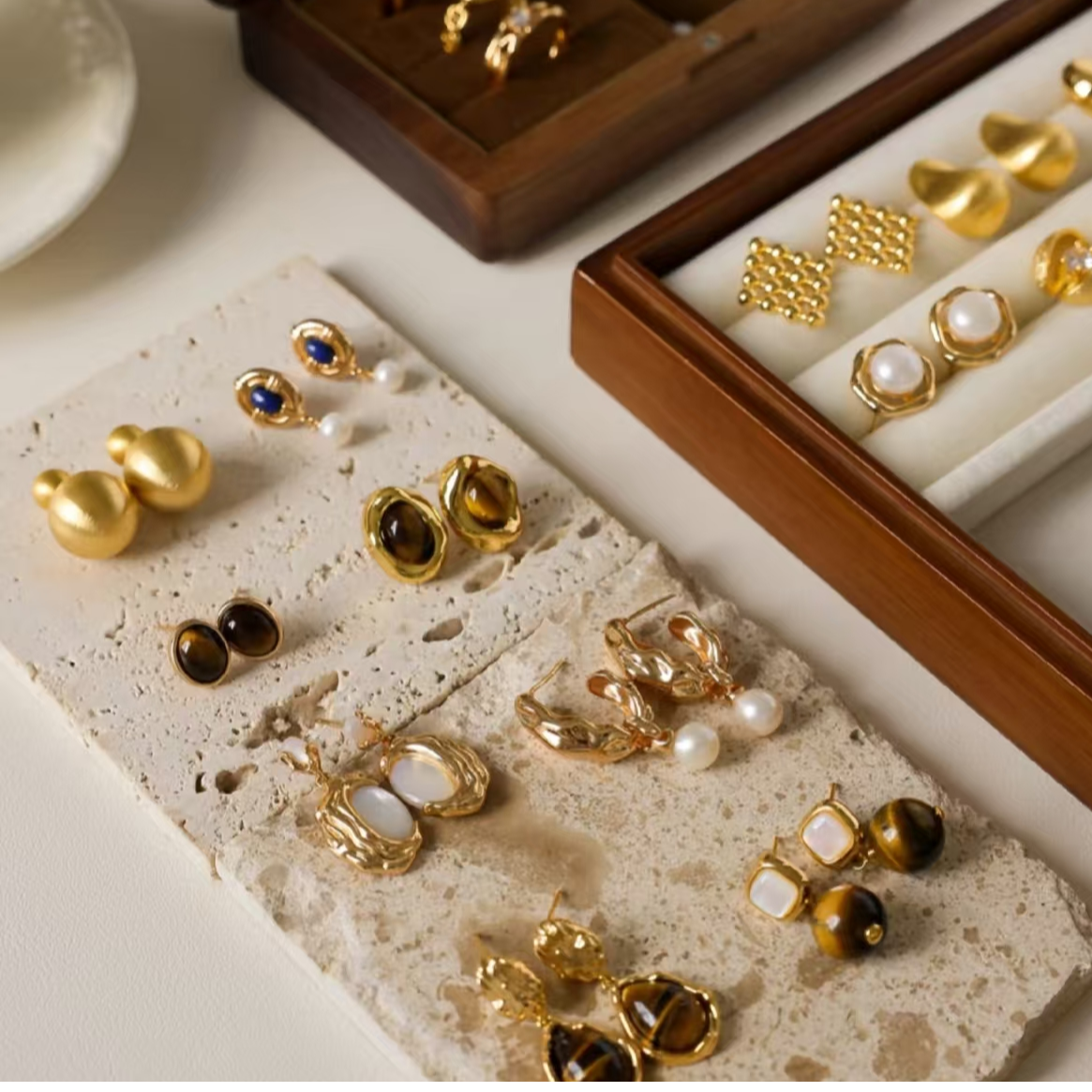 复古宫廷气质风耳环套装时尚百搭优雅珍珠轻奢