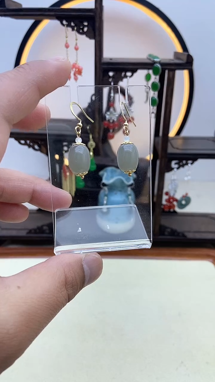 【闪购商品】和田玉耳饰14K金镶嵌06号