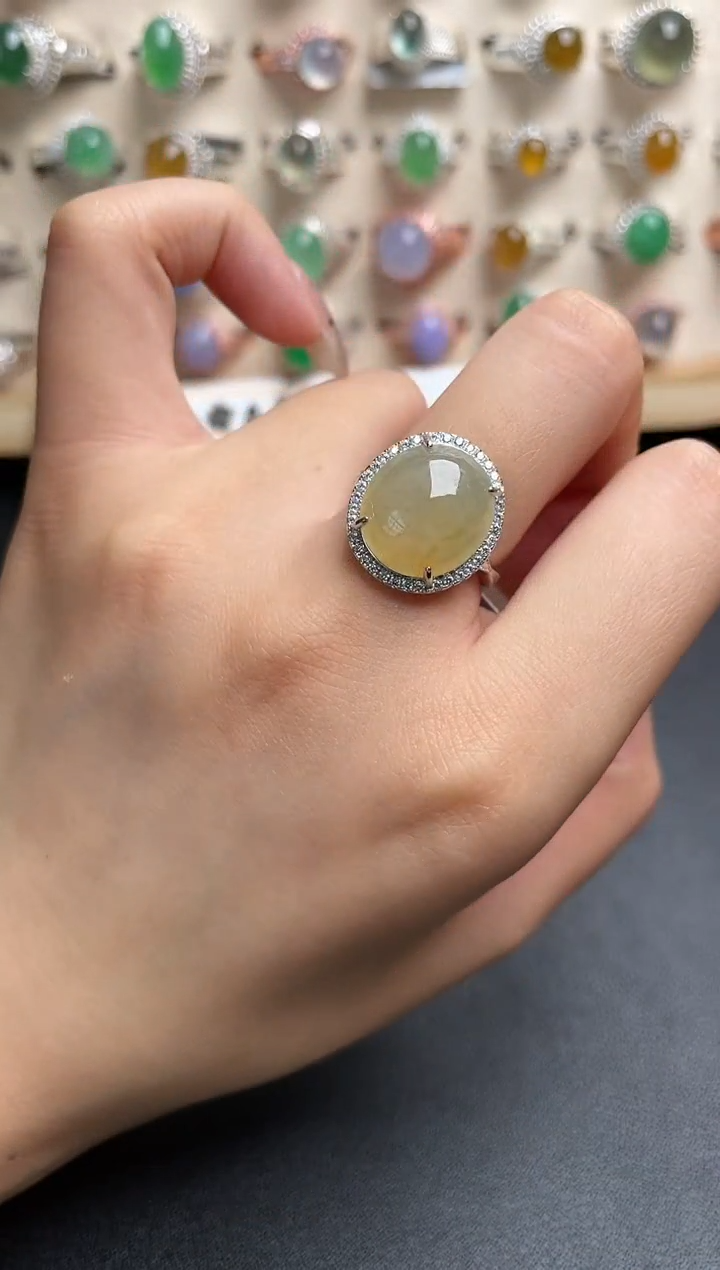 【闪购商品】翡翠银S925镶嵌戒指一物一证一礼盒